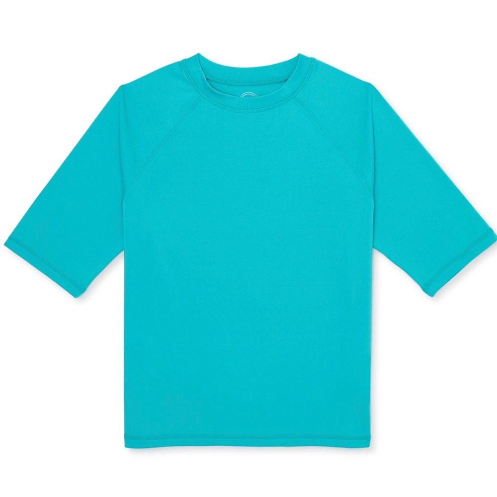 NWT Boys rashguard, swim shirt, teal blue green, medium UPF 50+
